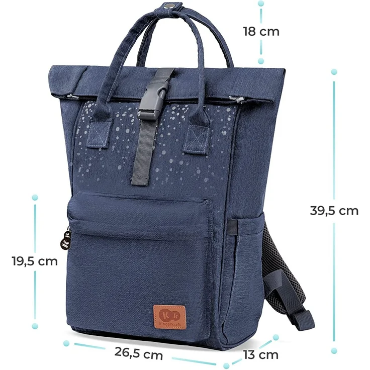 Kinderkraft Wickelrucksack MOONPACK CONFETTI, Kinderwagentasche, Organizer, Thermotasche, verstellbarer Schultergurt, mit Zubehör, Wickelauflage, Halterungen, Blau - Preisvergleich – Bild 7