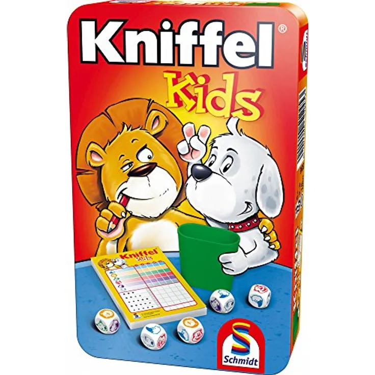 Schmidt Spiele 51245 BMM Kniffel Kids, Bring Mich mit Spiel in der Metalldose, bunt