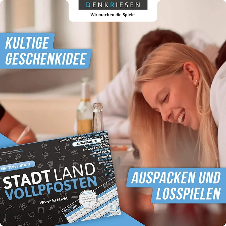 DENKRIESEN - Stadt Land VOLLPFOSTEN® - Wissen ist Macht 'Blue Edition' Offizielle Erweiterung des Klassikers - 50 Blätter - Stadt Land FLUSS NEU AUFGELEGT - XXL Block DINA3-FORMAT – Bild 5