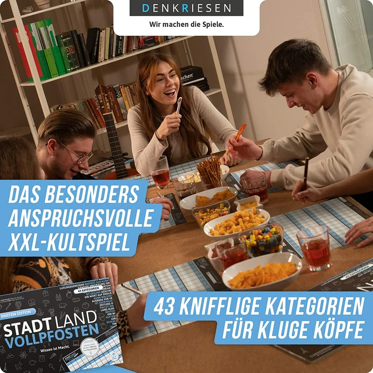 DENKRIESEN - Stadt Land VOLLPFOSTEN® - Wissen ist Macht 'Blue Edition' Offizielle Erweiterung des Klassikers - 50 Blätter - Stadt Land FLUSS NEU AUFGELEGT - XXL Block DINA3-FORMAT – Bild 3