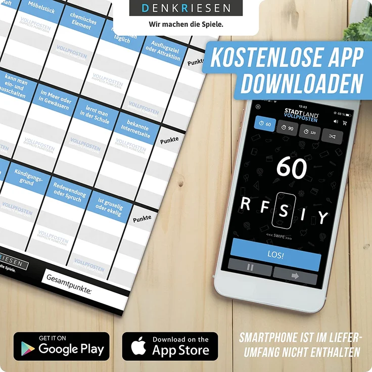 DENKRIESEN - Stadt Land VOLLPFOSTEN® - Wissen ist Macht 'Blue Edition' Offizielle Erweiterung des Klassikers - 50 Blätter - Stadt Land FLUSS NEU AUFGELEGT - XXL Block DINA3-FORMAT – Bild 6