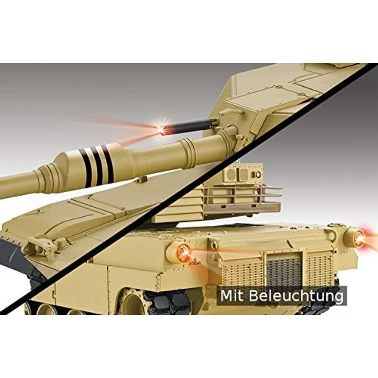 Heng Long RC Panzer M1A2 Abrams, Pro Modell 1:16, Schussfunktion, Rauch, Sound beige – Bild 6