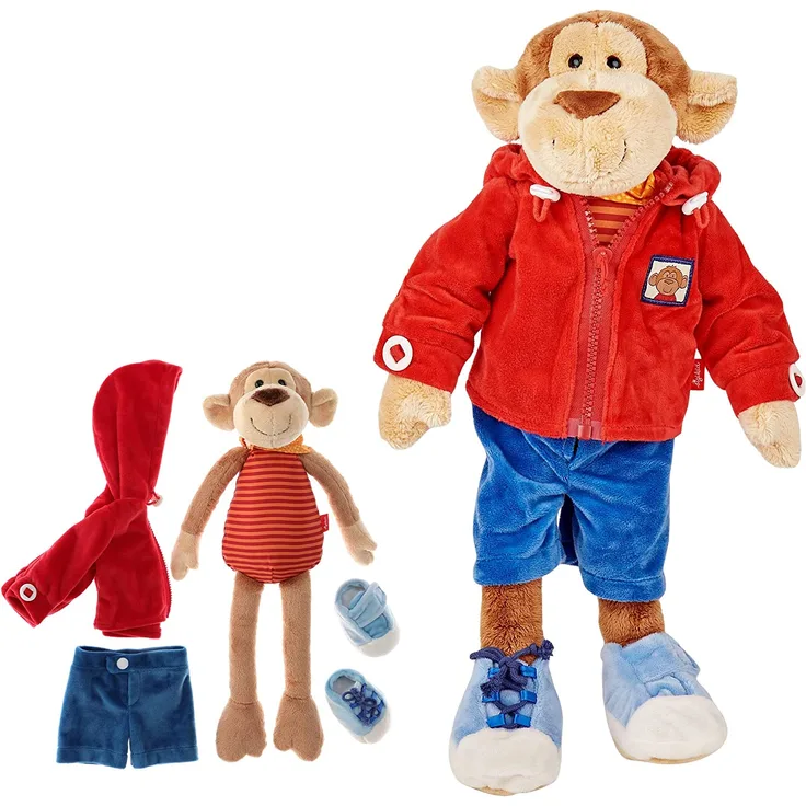 Sigikid 40989 - Mädchen und Jungen, Stofftier Lern-Affe, Spielerisch An Ausziehen lernen, rot/dunkelblau