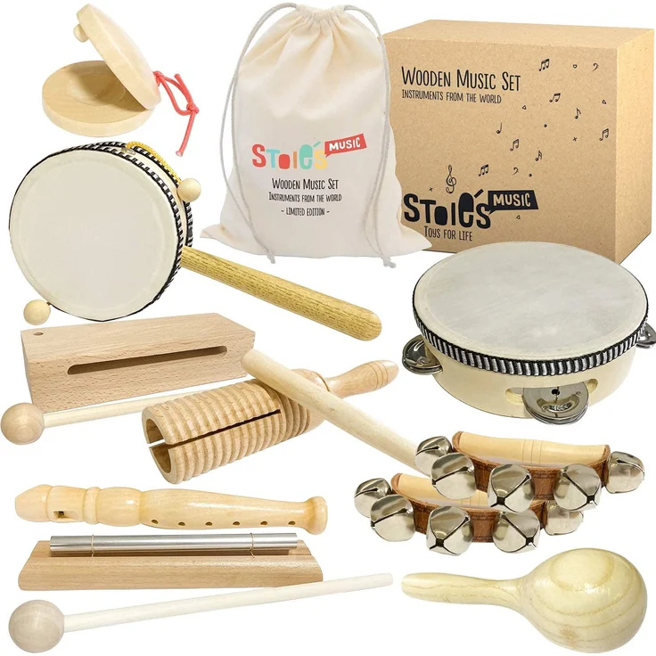 Stoie's Musikinstrumente für Kinder - Kinderspielzeug ab 3 Jahre - Spielzeug von Holz Percussion Kinder Schlagzeug Set -Trommel Rasseleier Klanghölzer -Baby Musikspielzeug kinderschlagzeug instrumente – Bild 1