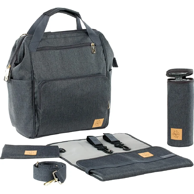 LÄSSIG Baby Wickelrucksack Wickeltasche inkl. Wickelzubehör nachhaltig produziert/Goldie Backpack, anthrazit – Bild 1