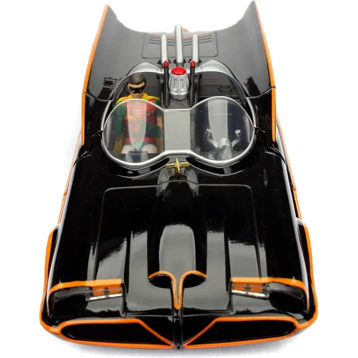 Jada Toys 253215001 Batmóvil coche Metal Serie TV Con Figura 1:24 1966 Classic Batmobil, Auto, Spielzeugauto aus Die-cast, öffnende Türen, inkl. Batman cast & Robin Figur, schwarz – Bild 14