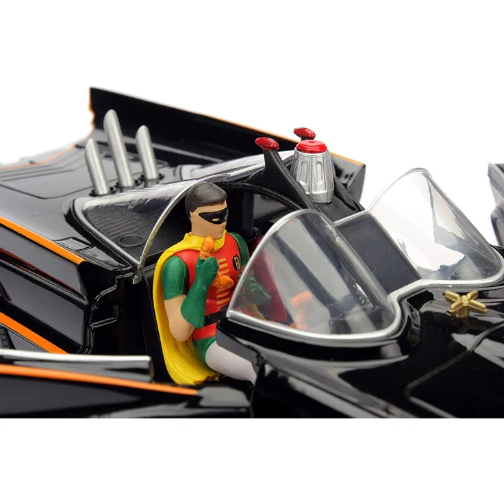 Jada Toys 253215001 Batmóvil coche Metal Serie TV Con Figura 1:24 1966 Classic Batmobil, Auto, Spielzeugauto aus Die-cast, öffnende Türen, inkl. Batman cast & Robin Figur, schwarz – Bild 13