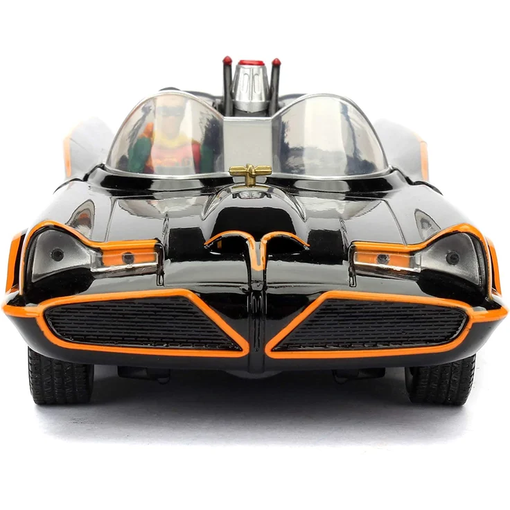 Jada Toys 253215001 Batmóvil coche Metal Serie TV Con Figura 1:24 1966 Classic Batmobil, Auto, Spielzeugauto aus Die-cast, öffnende Türen, inkl. Batman cast & Robin Figur, schwarz – Bild 8
