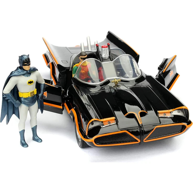 Jada Toys 253215001 Batmóvil coche Metal Serie TV Con Figura 1:24 1966 Classic Batmobil, Auto, Spielzeugauto aus Die-cast, öffnende Türen, inkl. Batman cast & Robin Figur, schwarz – Bild 12