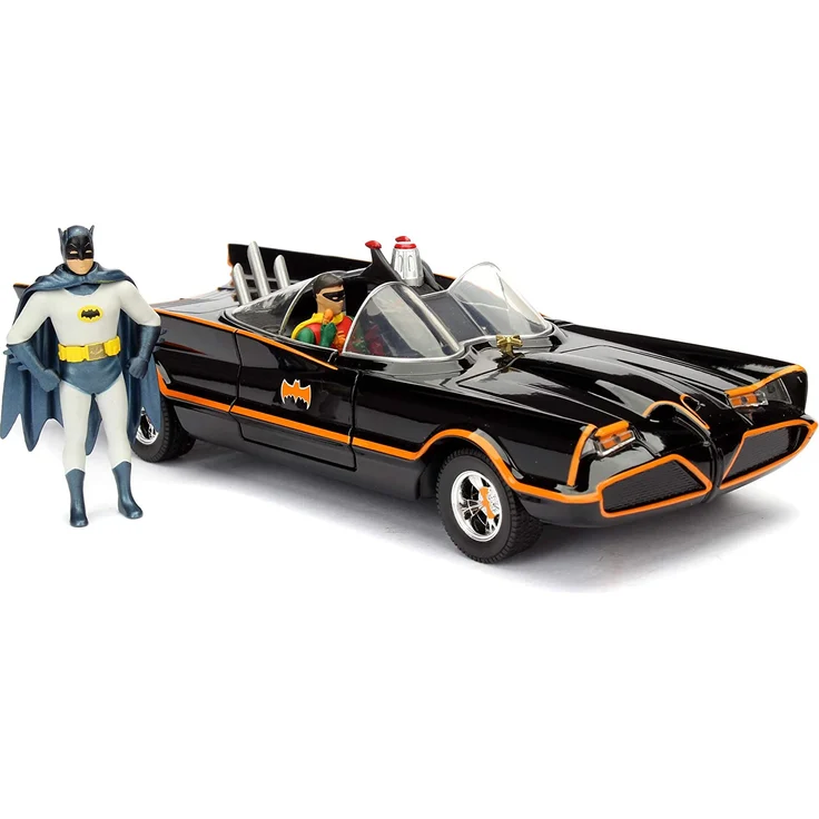 Jada Toys 253215001 Batmóvil coche Metal Serie TV Con Figura 1:24 1966 Classic Batmobil, Auto, Spielzeugauto aus Die-cast, öffnende Türen, inkl. Batman cast & Robin Figur, schwarz – Bild 11
