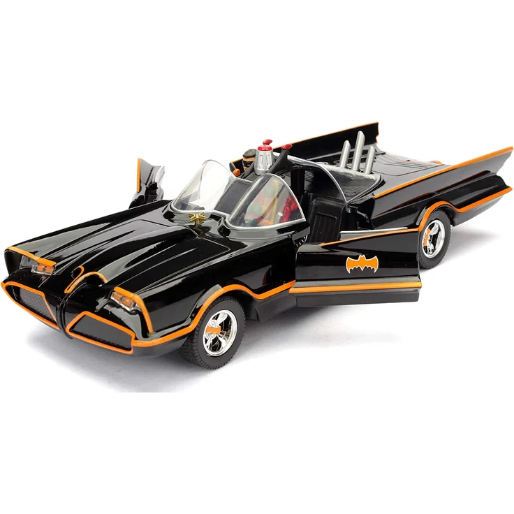 Jada Toys 253215001 Batmóvil coche Metal Serie TV Con Figura 1:24 1966 Classic Batmobil, Auto, Spielzeugauto aus Die-cast, öffnende Türen, inkl. Batman cast & Robin Figur, schwarz – Bild 15