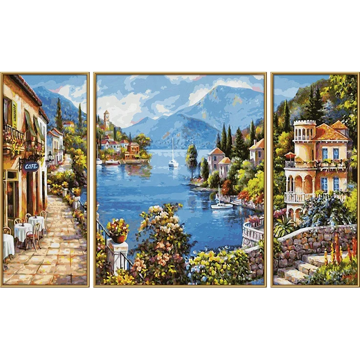 Schipper 609260818 Malen nach Zahlen, Lago Romantico - Bilder malen für Erwachsene, inklusive Pinsel und Acrylfarben, Triptychon, 50 x 80 cm – Bild 3