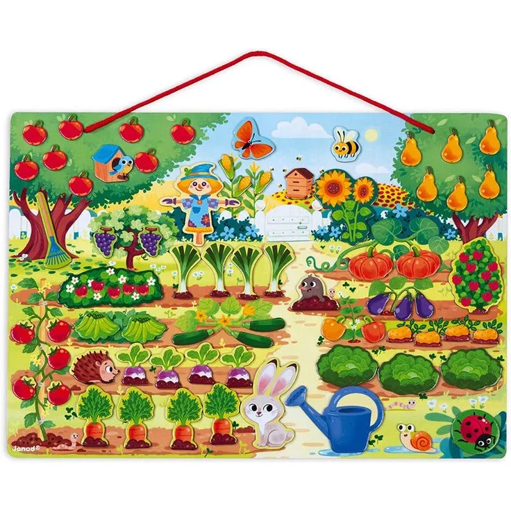 Janod - Mein Magnetischer Garten - Lernspielzeug aus Holz für Babys und Kleinkinder - 70 Magnete enthalten - Ab 3 Jahren, J05463
