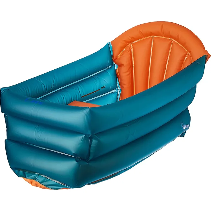 Aufblasbare Babybadewanne mit 3 Positionen, 30 Liter, Geeignet ab der Geburt, wächst mit durch die 3 Positionen, mit Mittelteil und Kopfstütze.