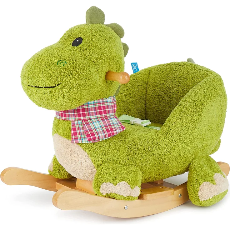 Bieco 74002110 - Plüsch Schaukeltier Dino, grün, Kinder Schaukelstuhl, Sicherheitsgurt und Rückenlehne, Plüschschaukel für Babys und Kleinkinder ca. 65 x 32 x 48 cm