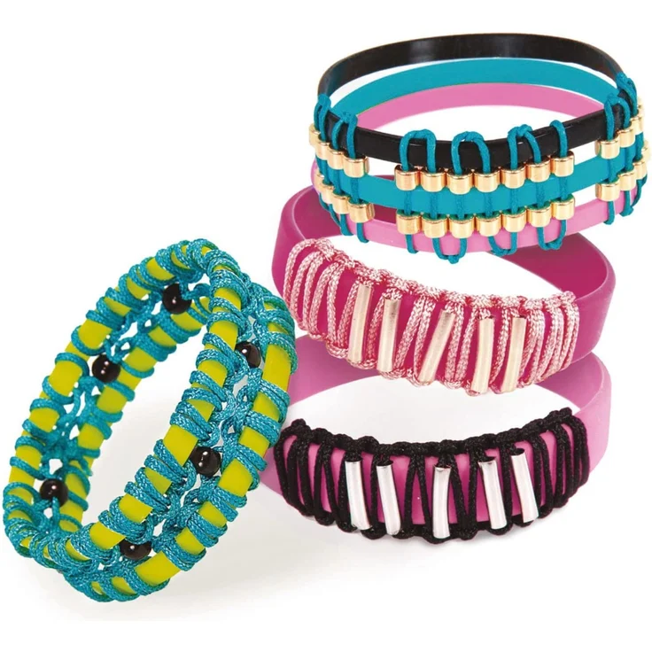Lena 42652 Bastelset Wrappy Bands, Komplettset für mindestens 3 Wickelarmbänder mit 7 Silikonbänder in 5, Kordel in 4 Farben und 48 Fädelperlen, Schmuck Bastel Set für Kinder ab 6 Jahre, bunt – Bild 3