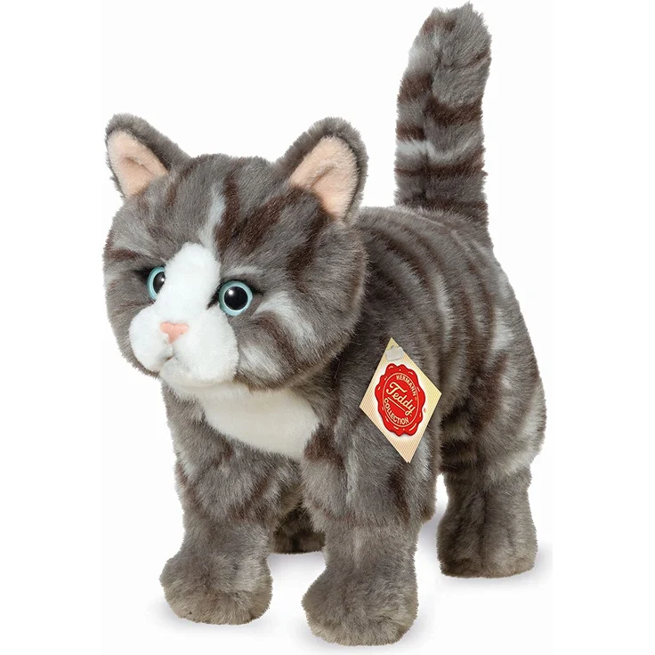Teddy Hermann 918226 Katze stehend Plüsch, grau/getigert, 20 cm – Bild 1