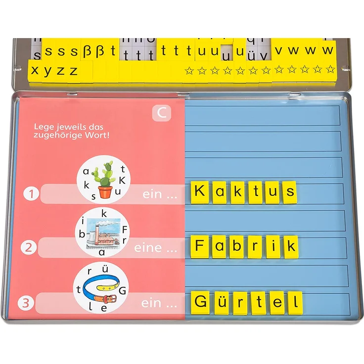 Betzold 86570 - Lese-Magnetbox mit 213 Buchstaben-Blöcken - Lernspielzeug Lesen Lernen Lesebox Deutsch-Unterricht Kinder Grundschule – Bild 9