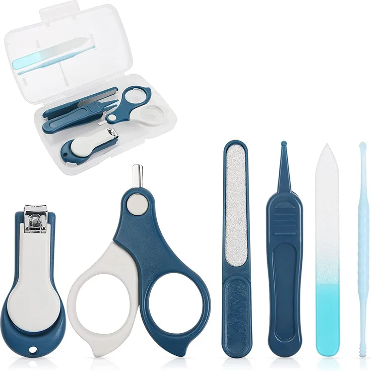 Vicloon Babypflege Set, 6-in-1 Baby Nagelpflegeset Neugeborene mit Baby Nagelknipser, Nagelschere, Nagelfeile*2, Pinzette, Ohrenreiniger und Box (Blau)