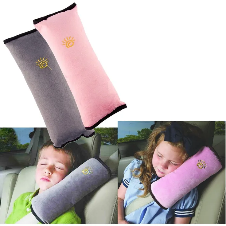 2 Stück Gurtpolster Schlafkissen Nackenstütze für Kinder, Auto Sicherheitsgurt Autositz Kopfkissen Gürtel Pillow Schulterschutz (Grau & Rosa)