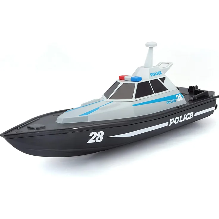 Maisto Tech R/C Polizeiboot: Ferngesteuertes Spielzeugboot im Polizei-Look, 35 Meter Reichweite, Akku mit USB-Ladefunktion, 34 cm, schwarz (582196)