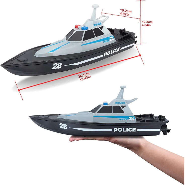 Maisto Tech R/C Polizeiboot: Ferngesteuertes Spielzeugboot im Polizei-Look, 35 Meter Reichweite, Akku mit USB-Ladefunktion, 34 cm, schwarz (582196) – Bild 6