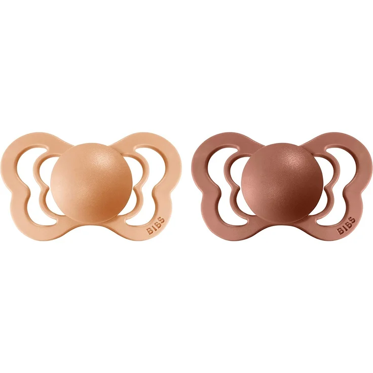 BIBS Couture Schnuller 2er-Pack, BPA-frei, Kiefergerechte Form. Naturkautschuk / Latex, Hergestellt in Dänemark. 6-18 Monate (2er Pack), Peach / Woodchuck – Bild 2