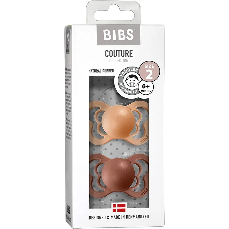 BIBS Couture Schnuller 2er-Pack, BPA-frei, Kiefergerechte Form. Naturkautschuk / Latex, Hergestellt in Dänemark. 6-18 Monate (2er Pack), Peach / Woodchuck – Bild 3