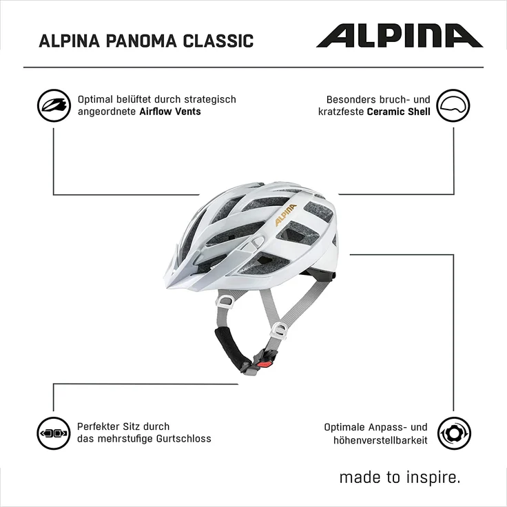 Alpina Panoma Classic White - Prosecco, Größe 56 - 59 cm - Fahrradhelm, Farbe Weiß – Bild 5