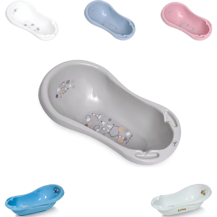 Lorelli Babybadewanne, 84 cm lang, Ablagefächer, ergonomische Form, ab Geburt grau