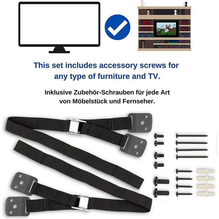 Kippsicherung für TV und Schränke, 2er Set, zum Schrauben, einfach zu aktivieren/deaktivieren, für Kleinkinder und Haustiere, Kippschutz für Fernseher – Bild 5