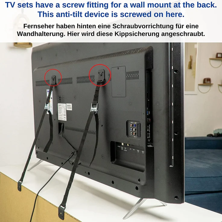 Kippsicherung für TV und Schränke, 2er Set, zum Schrauben, einfach zu aktivieren/deaktivieren, für Kleinkinder und Haustiere, Kippschutz für Fernseher – Bild 2