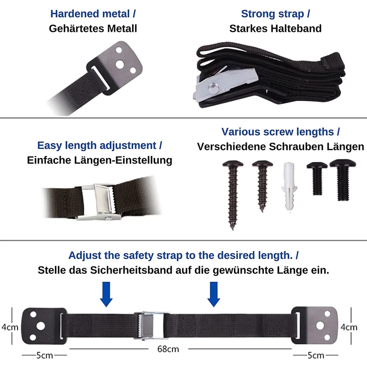 Kippsicherung für TV und Schränke, 2er Set, zum Schrauben, einfach zu aktivieren/deaktivieren, für Kleinkinder und Haustiere, Kippschutz für Fernseher – Bild 6