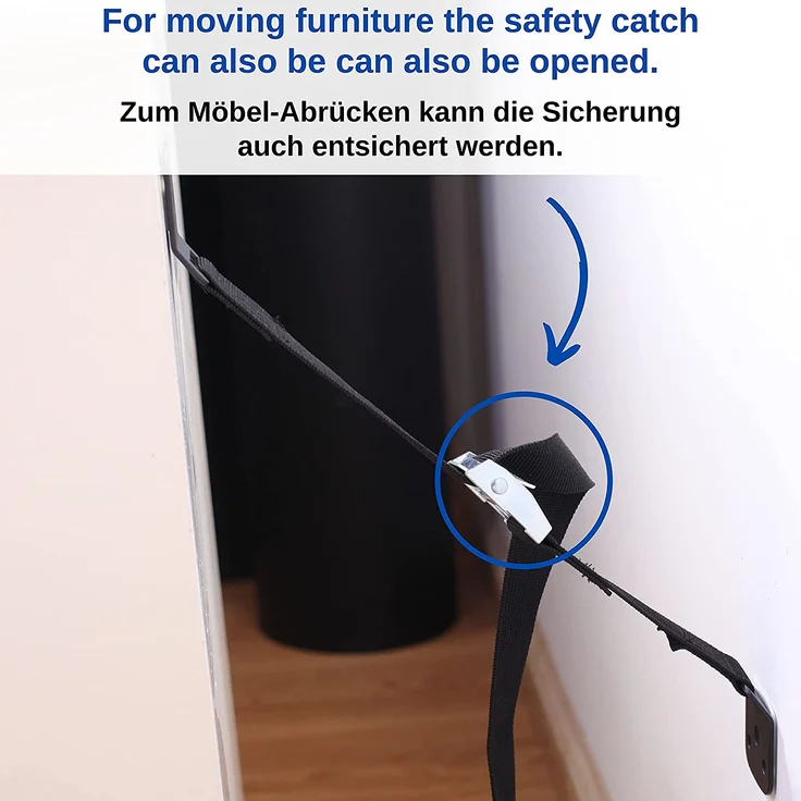 Kippsicherung für TV und Schränke, 2er Set, zum Schrauben, einfach zu aktivieren/deaktivieren, für Kleinkinder und Haustiere, Kippschutz für Fernseher – Bild 4