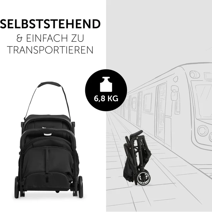 hauck Reise Buggy Travel N Care, für Kinder, bis 25 kg Belastbar, Leicht, Kompakt, Komfortable Sitz-/Liegefunktion, Leichtlaufräder, Federung, UV-Schutz 50+, Einhändig Klein Faltbar, Schwarz – Bild 7
