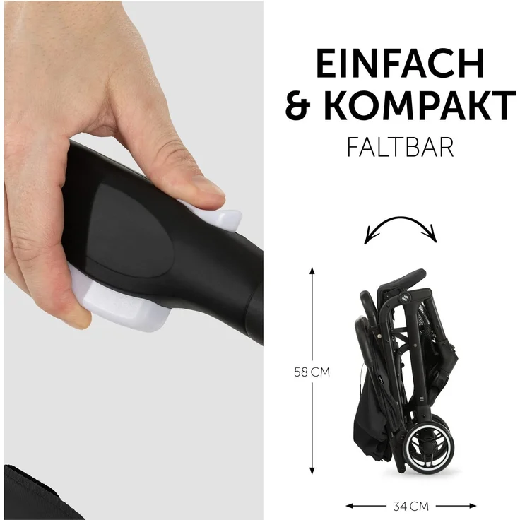 hauck Reise Buggy Travel N Care, für Kinder, bis 25 kg Belastbar, Leicht, Kompakt, Komfortable Sitz-/Liegefunktion, Leichtlaufräder, Federung, UV-Schutz 50+, Einhändig Klein Faltbar, Schwarz – Bild 6