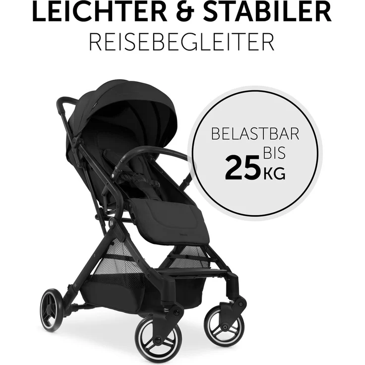 hauck Reise Buggy Travel N Care, für Kinder, bis 25 kg Belastbar, Leicht, Kompakt, Komfortable Sitz-/Liegefunktion, Leichtlaufräder, Federung, UV-Schutz 50+, Einhändig Klein Faltbar, Schwarz – Bild 2