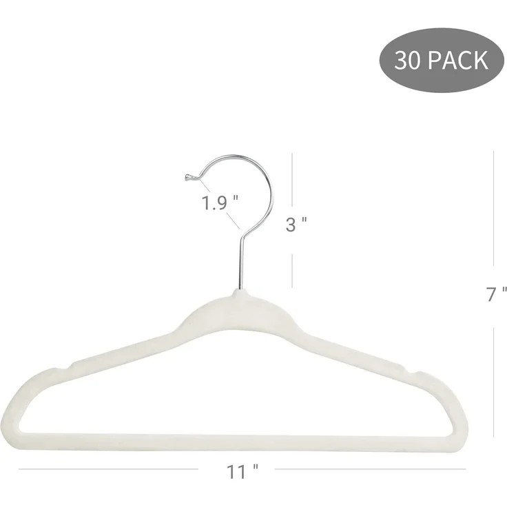 ManGotree Baby-Kleiderbügel aus Samt, Kleinkind-Kinderbügel mit drehbarem Haken, Eingekerbtes Schulter-Design für Kinder- und Kinderkleidung (30 Stück, Cremeweiß) – Bild 2
