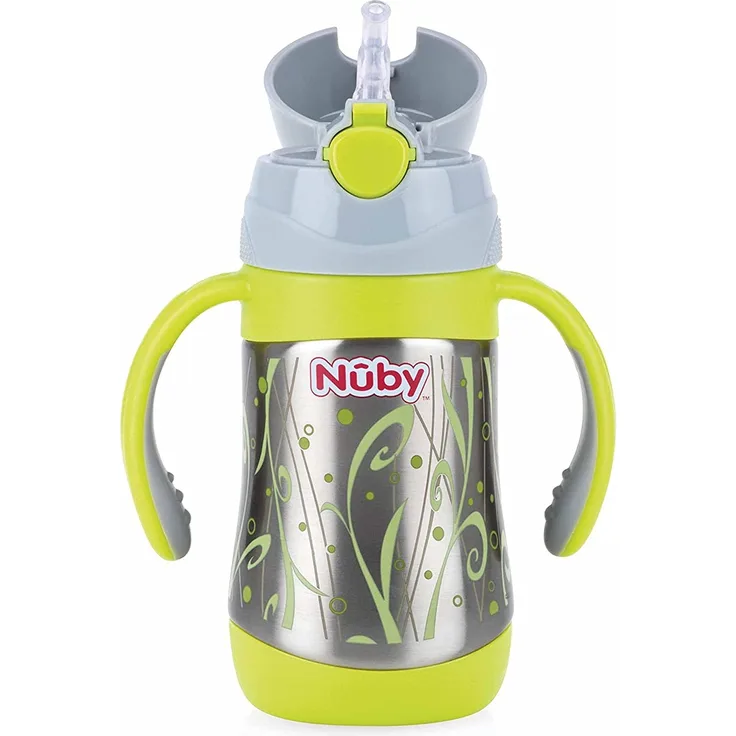 Nuby ID10279 Thermo Edelstahl Trinkhalmtasse, 280ml