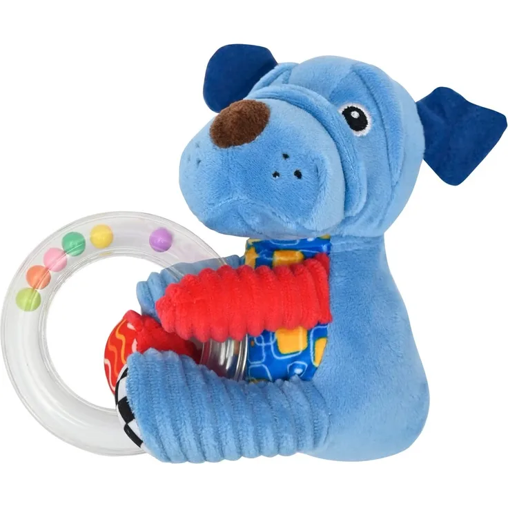 Lorelli Baby Plüschtier, Rasselring, Greifling, Rassel, Kuscheltier, ab Geburt blau