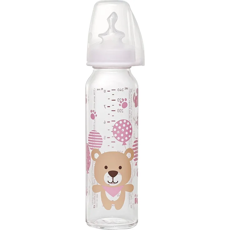 nip Standardflasche Glas mit Trinksauger Anatomisch Silikon, 0-6 Monate, Größe M, 250 ml, Girl