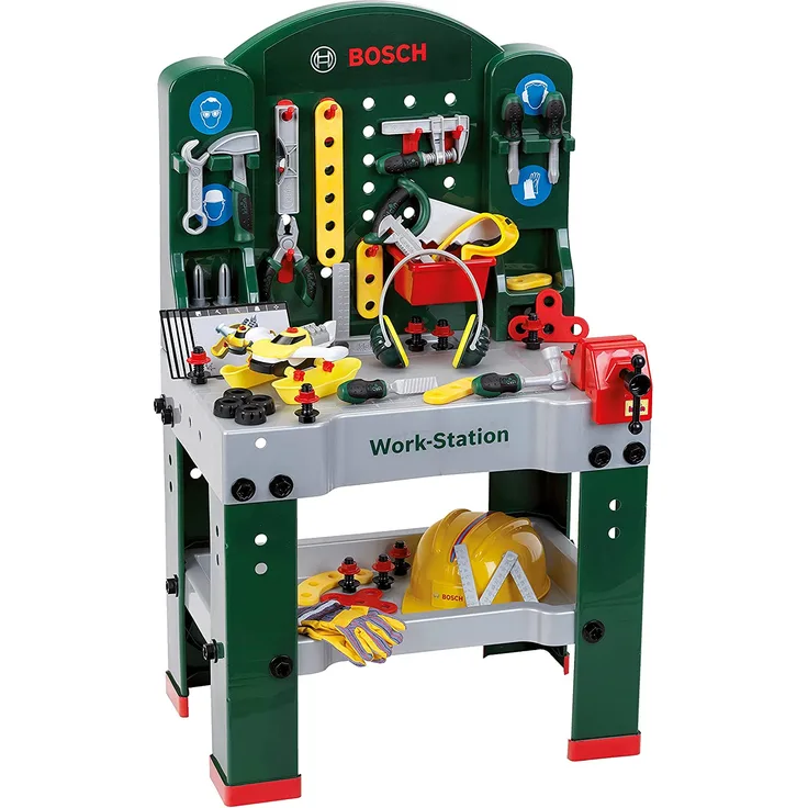 Theo Klein 8513 Bosch Work-Station, mit Auto und schutzzubehör (Mail-Order), Mulitcolor[Exklusiv bei Amazon]