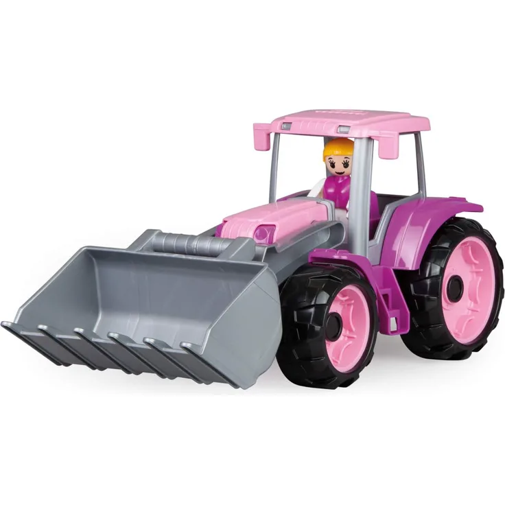 Lena 04452 TRUXX Traktor Pink mit Frontschaufel, Fahrzeug ca. 34 cm, Trecker mit Baggerschaufel und vollbeweglicher Spielfigur, Spielfahrzeug für Mädchen ab 2 Jahre in rosa, lila