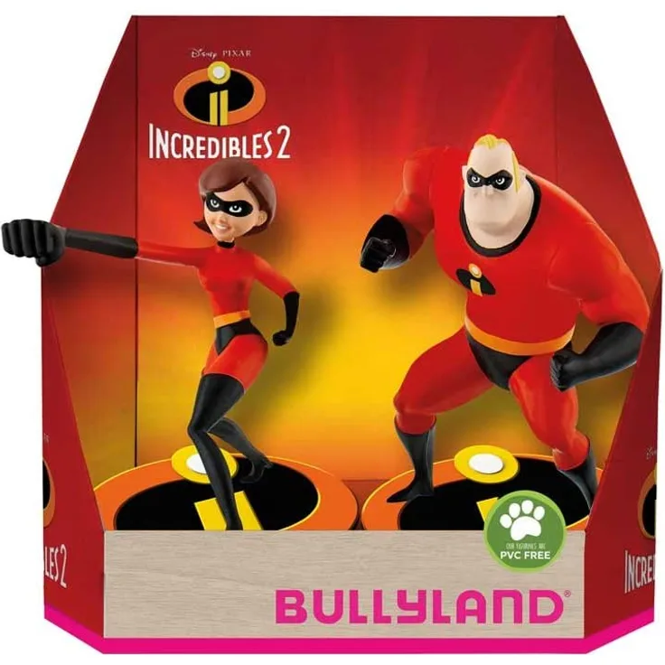 Bullyland 13288 - Spielfigurenset, Walt Disney Die Unglaublichen 2 - Mr. Incredible und Elastigirl, liebevoll handbemalte Figuren, PVC-frei, für Jungen und Mädchen zum fantasievollen Spielen