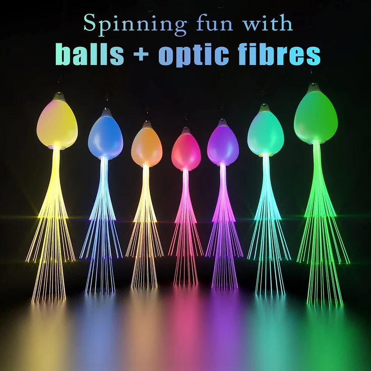 Papi Dada Glasfaser LED POI Bälle - USB wiederaufladbare POI Jonglierbälle, Zirkusartikel Spielzeug Set für Anfänger und Profis, Kinder und Erwachsene, 1 Paar Glühende POI Bälle mit 20 Lichtmodi – Bild 2