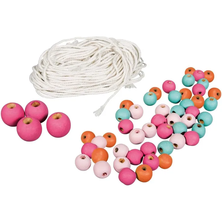 Rayher 42008000 Bastelpackung: Holzperlen und Garn f. Makramee, bunt,