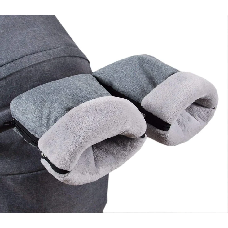 BabyLux Handmuff für Kinderwagen MUFF Reißverschluss MR8 Grau55 + Minky Grau – Bild 2