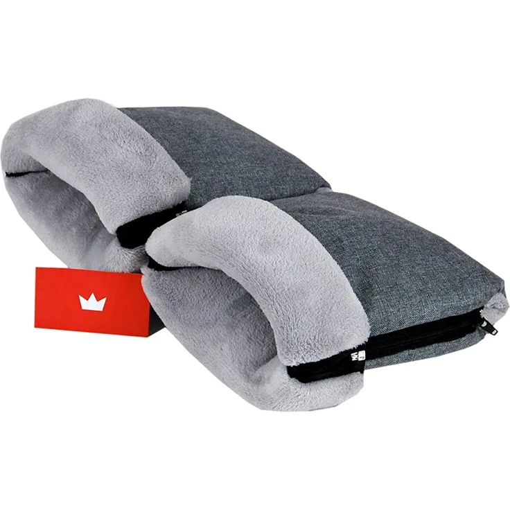 BabyLux Handmuff für Kinderwagen MUFF Reißverschluss MR8 Grau55 + Minky Grau