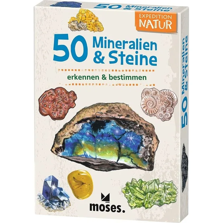 moses. 9824 Expedition Natur: 50 Mineralien und Steine, Edelsteine, Gold, Silber und Co. erkennen und bestimmen, Kartenset für Kinder ab 6 Jahren, mit spannenden Quizfragen, Mehrfarbig