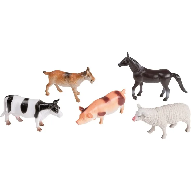 Idena 4329903 - Spielfigurenset mit 5 Farmtieren, aus Kunststoff, jeweils ca. 10 cm groß, Spielspaß für die Badewanne, den Sandkasten, im Kindergarten und Kinderzimmer